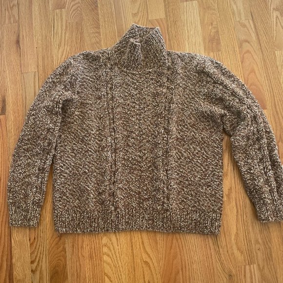Vintage Pullover Chunky Hand Knitted Women’s Sweater Cowl/Turtleneck Brown/Tan - Picture 5 of 14